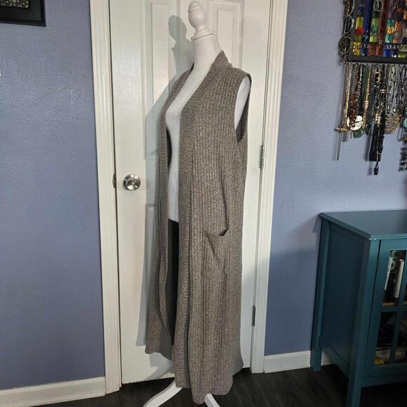 Belah & Codey Women L Green Heathered Sleeveless Duster Fall Transition Boho - Picture 6 of 8